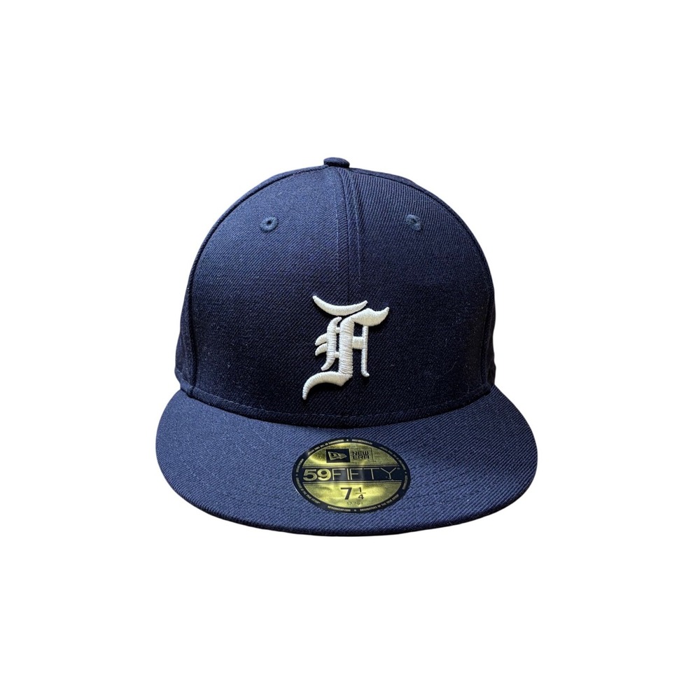 Fear of God Essentials New Era 59FIFTY Fitted Hat Navy Blue 7 1/4 F Logo Cap